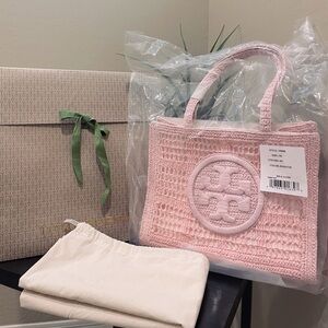 Tory Burch Ella Hand-Crocheted Small Tote Bag Pink